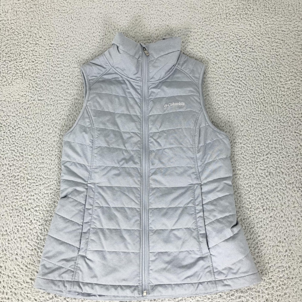 Columbia Vest Womens Large Gray Quilted Softshell Full Zip Insulated Outdoor